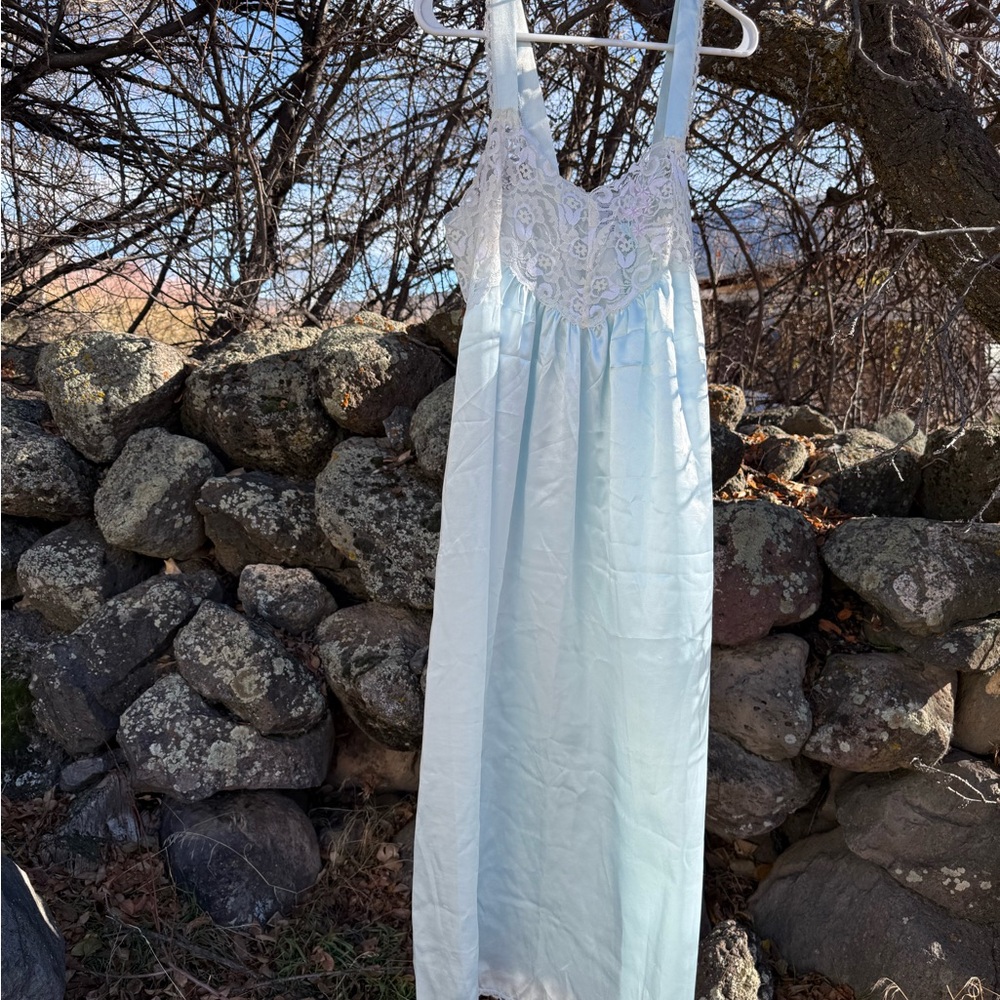 Elegant Vintage Light Blue Lace Nightgown